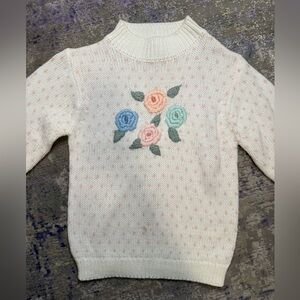 vintage 80’s knit cream sweater with embroidered flowers